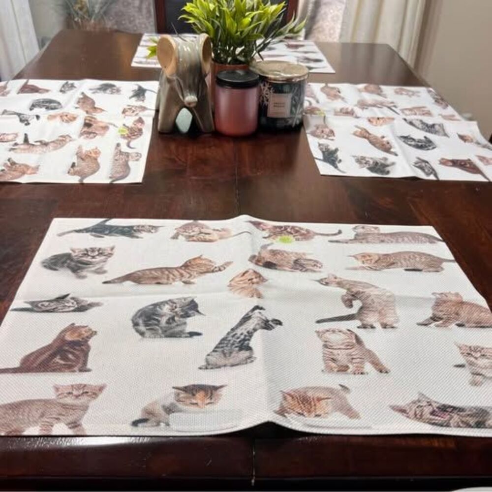 Set of 4 Kitten Print Placemats Cat Lover Table Decor